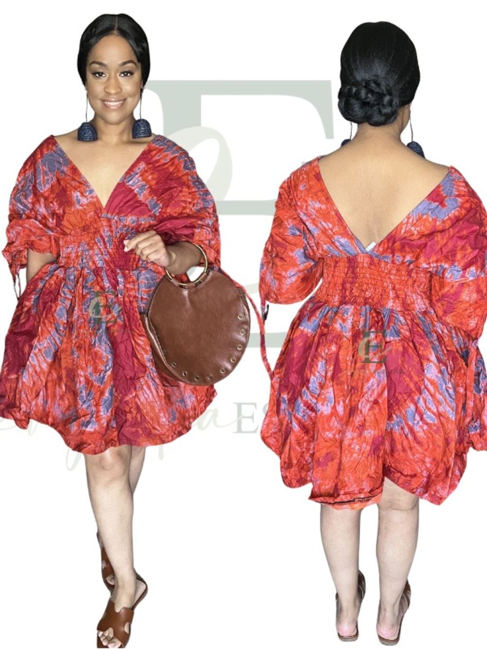 Fiery Coral Tie-Dye Smocked Mini Dress | One Size (S–XL)